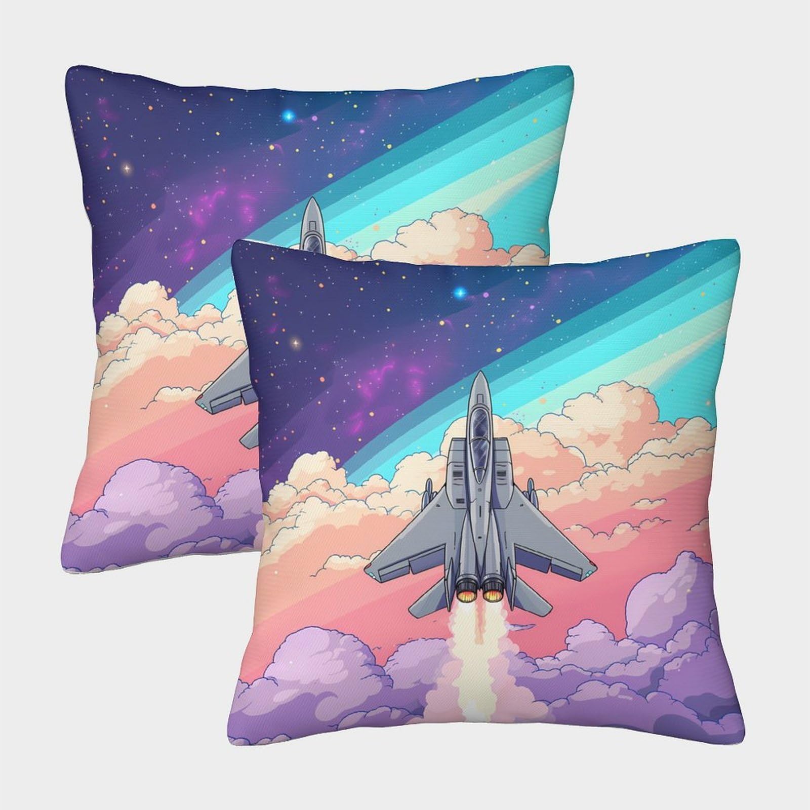 QFVANSIYO Dream Sky Jet 3D Printed Pillowcase Microfiber Bedroom Decor Aviation Theme Pillow Cover for Adults Teens Sofa Bed 45x45cm