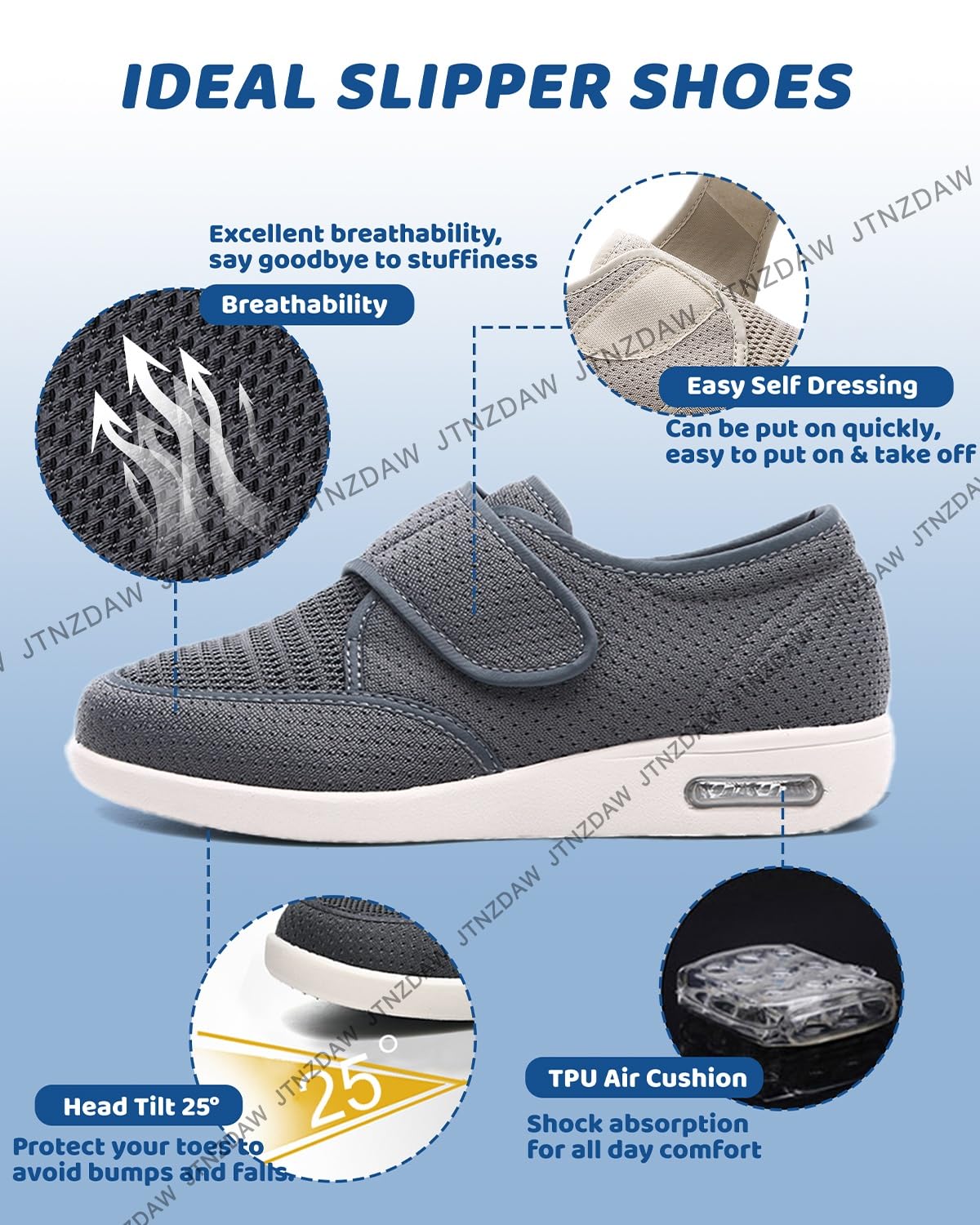 Gesundheitshausschuhe Damen mit Klettverschluss Diabetiker Hausschuhe Senioren Schuhe Gesundheitsschuhe Extra Breite Füße Orthopädische