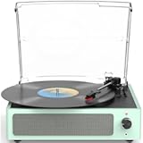 Record Player with Speakers Turntable for Vinyls Records Belt-Driven Turntables LP Vinyl Players Support Auto Stop 3-Speed 3 Size Wireless Playback Headphone AUX RCA Line Out New Sleek Light Green