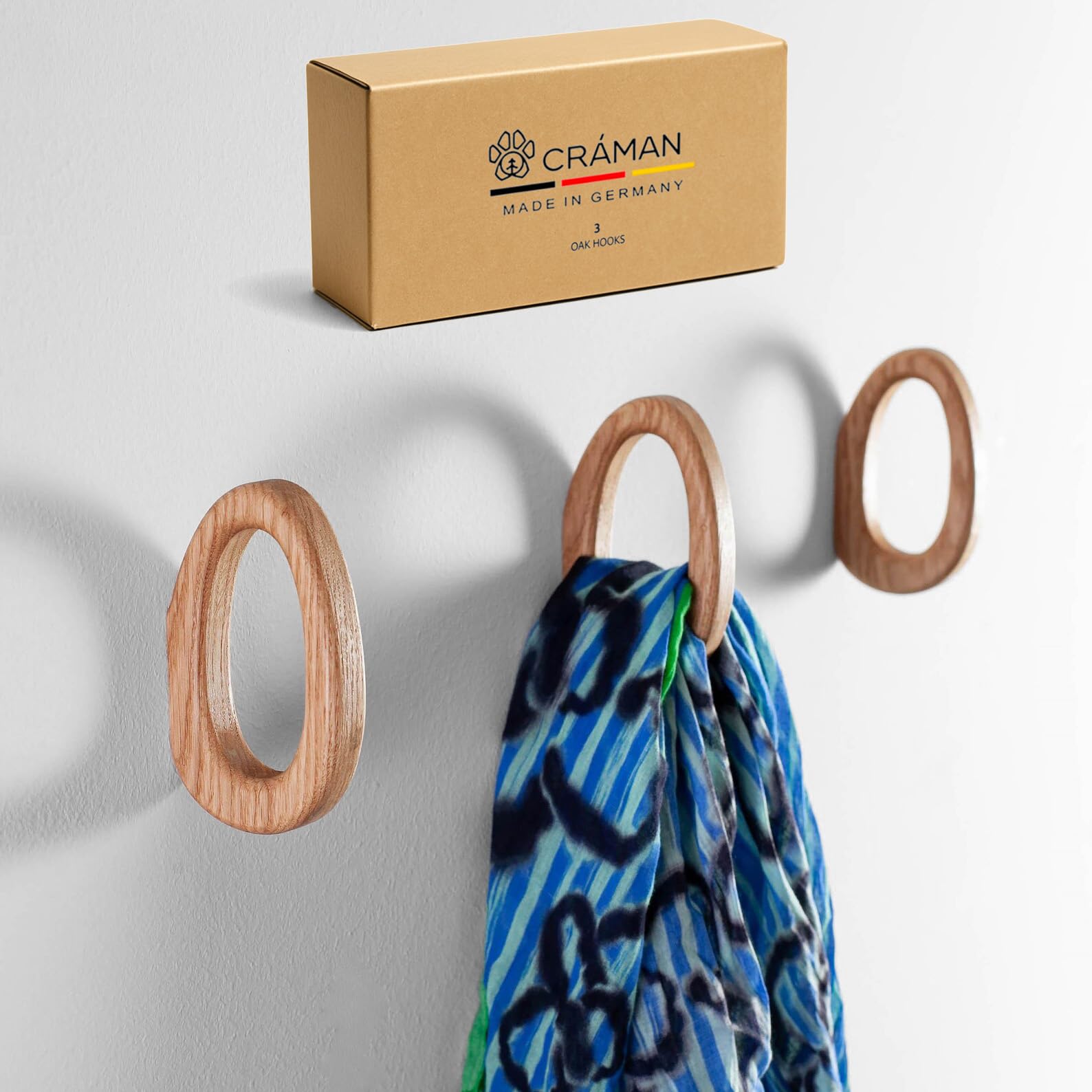 Patères en chêne massif Bubbles lot de 3 crochets muraux au design moderne pour votre entrée
