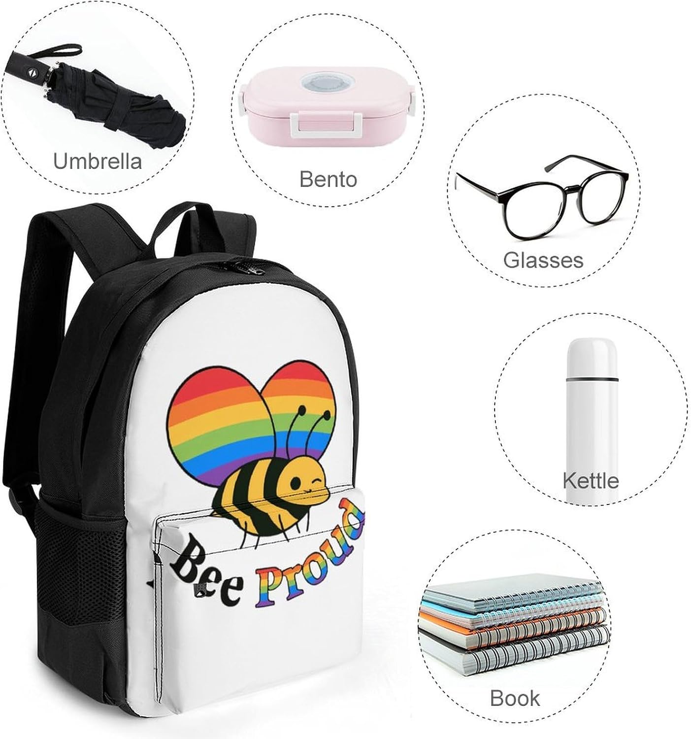 Rainbow Proud Bee Backpack Lightweight Backpacks Work Bag