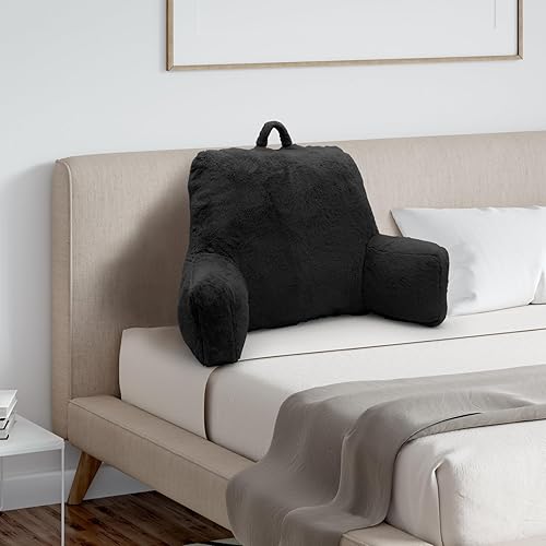 Miniatura 6 de Almohada de lectura grande, respaldo con brazos, soporte de espalda para sentarse en la cama, sofá para descansar en la cama, color negro