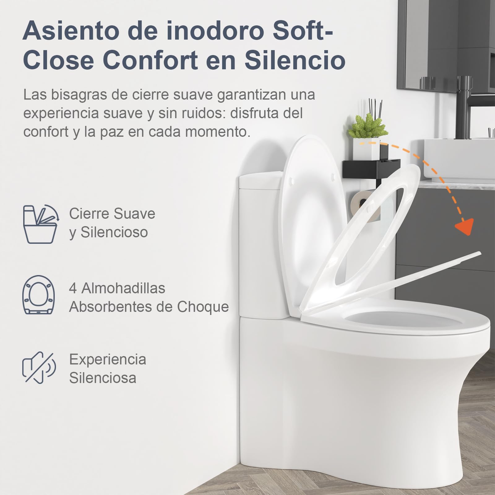SURFOU Tapa WC Universal en Forma de O, Asiento de Inodoro de Duroplast con Cierre Suave, Soporta hasta 200 kg, Desmontaje Rápido para Limpieza Fácil, con Gomas para Fijación Estable