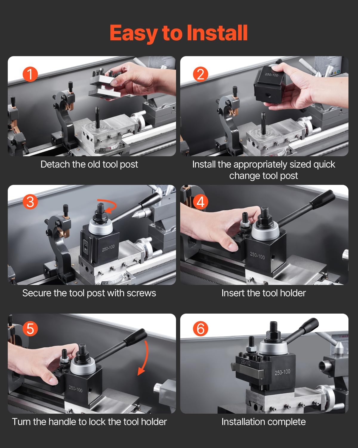 VEVOR Quick Change Tool Post Set, 8 Pcs, Includes Lathe Tool Holders, Tool Post with Turning Tool Holder Accessories, Fit for Mini Lathe & Metal Lathe 6"-12" Swing, Durable Steel Material