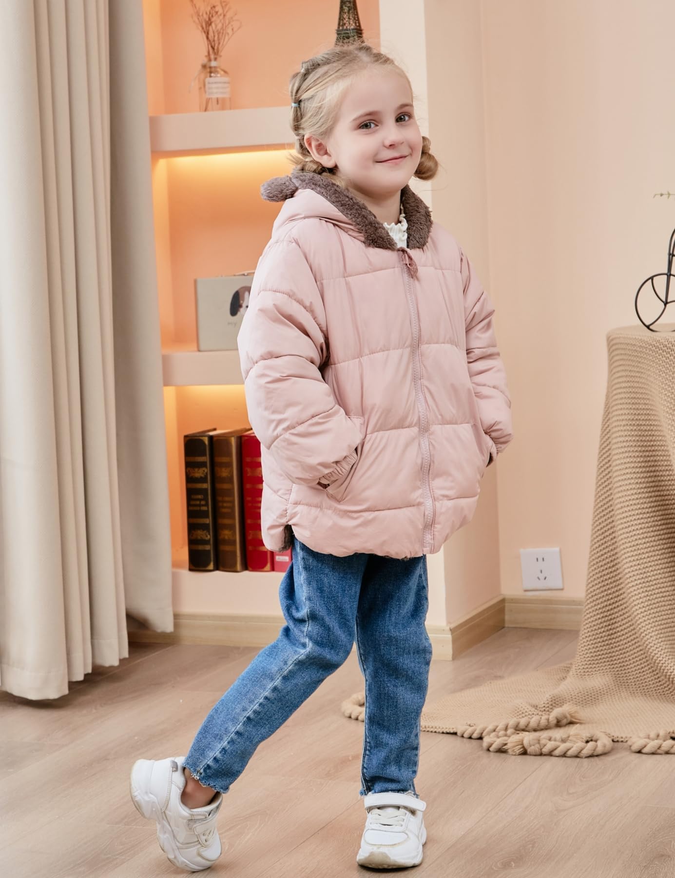 Enlifety Abrigo de forro polar de invierno para niños y niñas, con capucha y bolsillos para bebés de 6M-5T