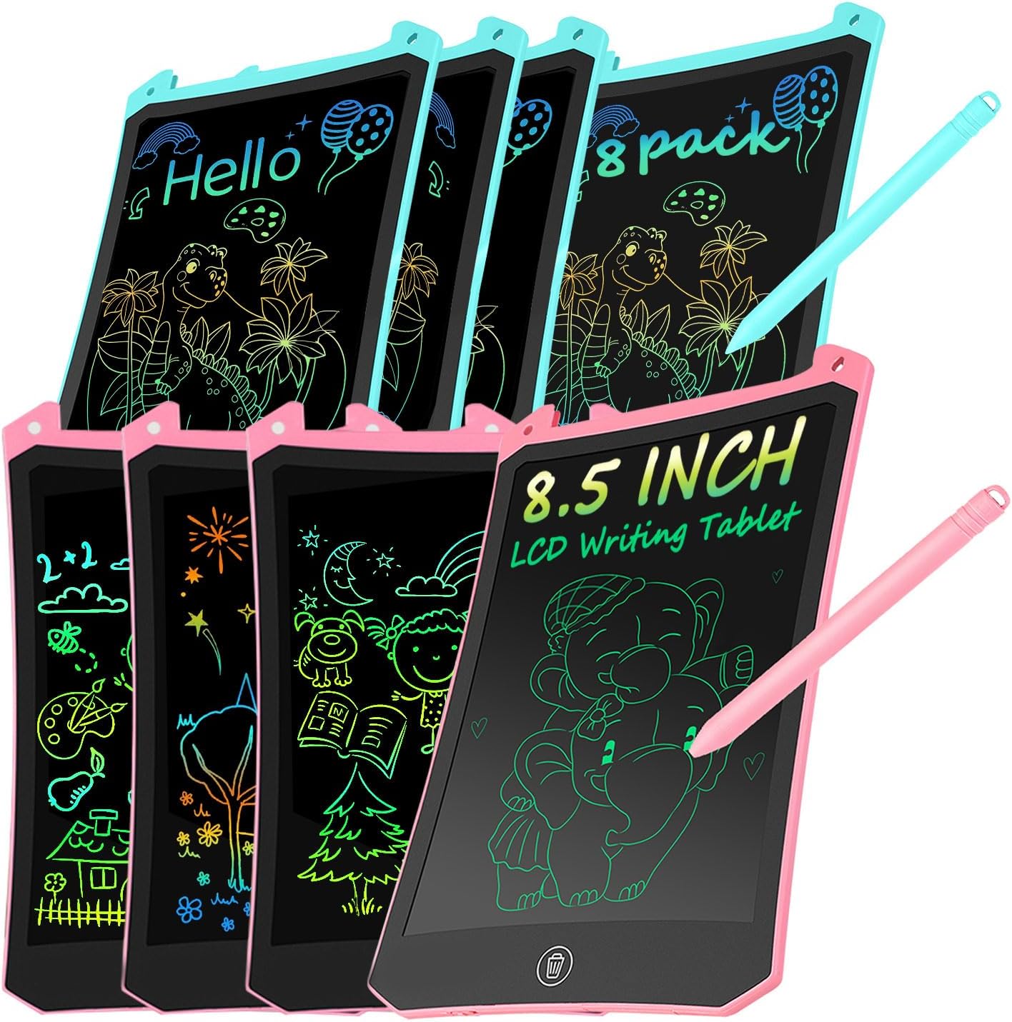 8 Pack Doodle Board Drawing Tablet, 8.5 Inch Electronic Writing Digital eWriter Handwriting Doodle Board for Children & Adults Drawing Pad Gift Toys 3 4 5 6 7 8 9+ Years Kids -Blue&Pink 8 Pack/8.5 inch Blue