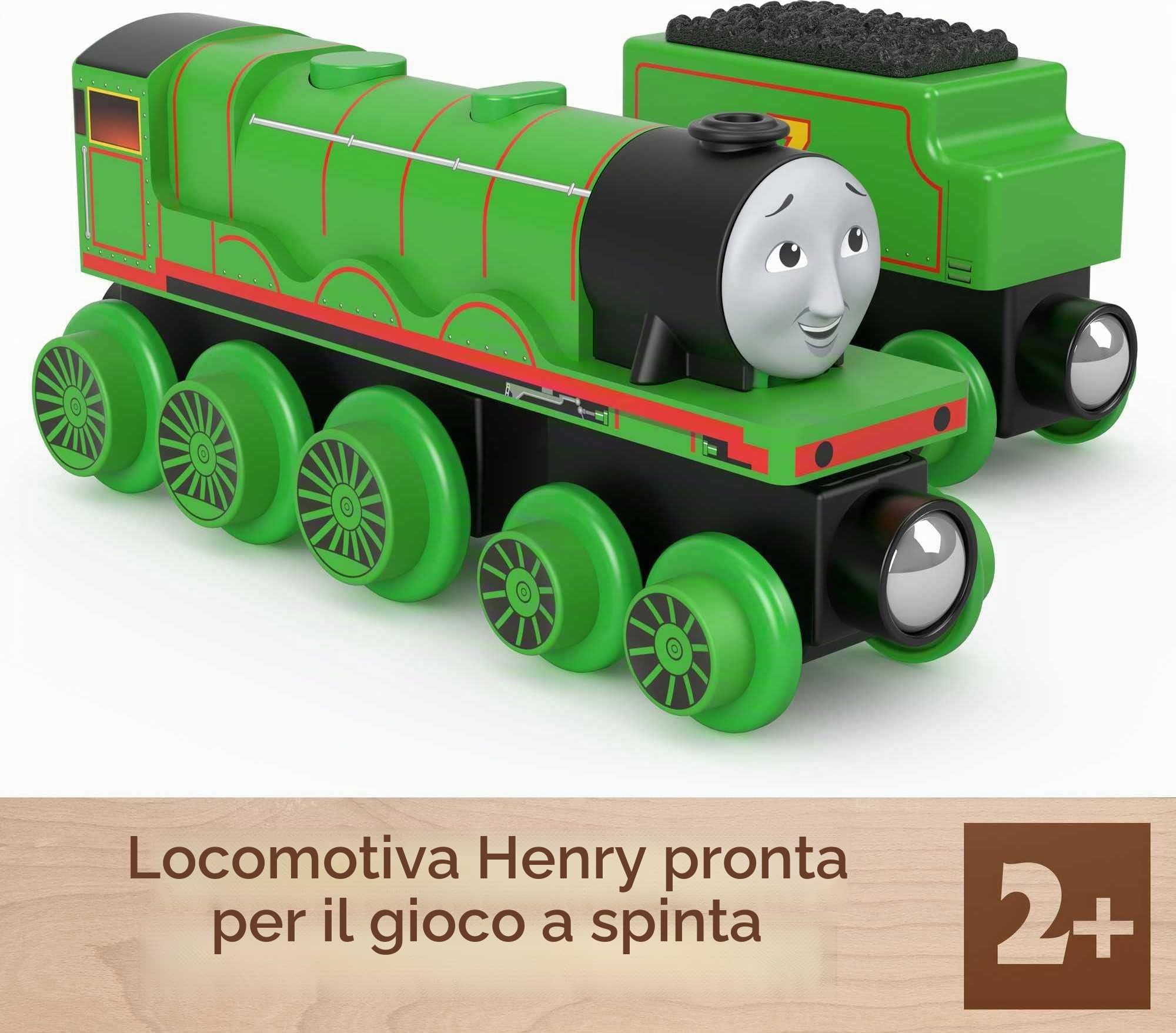 Thomas & Friends Trenino ferroviario in legno Henry Push-Along motore in legno e auto a carbone per bambini e bambini in età prescolare dai 2 anni in su