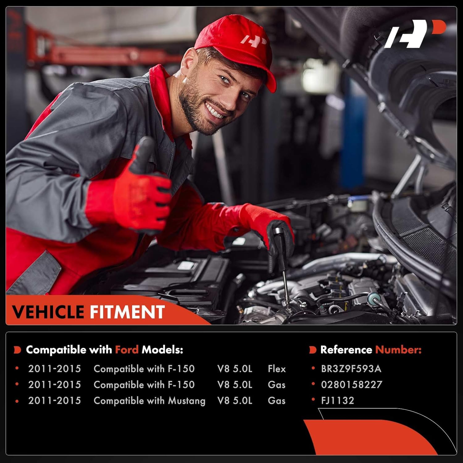 A-Premium Fuel Injectors Compatible with Ford F-150 Mustang, 2011-2015, V8 5.0L, Set of 8, Replace# BR3Z9F593A