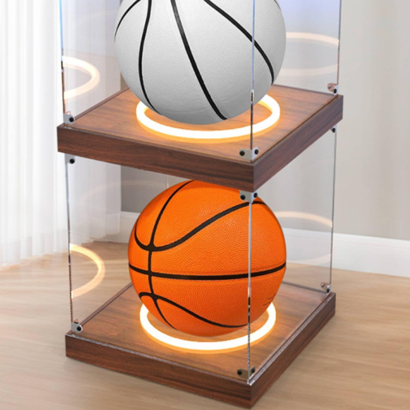 Acrílico Expositor de Balones con Exposición Panorámica Luz LED Incluida Base Antideslizante Protección Contra Impurezas Adecuado para Decoración de Oficinas Deportivas Hogares , 25x25x25cm