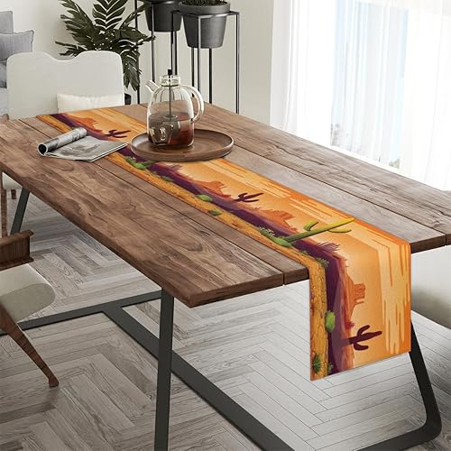 Miniatura 3 de Table Runner Cartoon Cactus Desert Landscape, Rustic Linen Table Cloth, Kitchen Dining Table Decoration for Home Party Decor 13 x 48 Inches