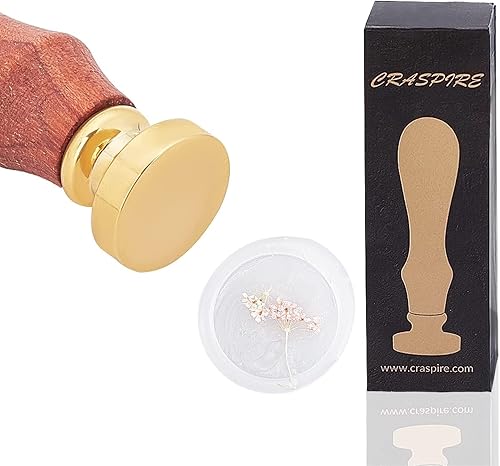 CRASPIRE Sello redondo de cera en blanco de 0.787 in, sello de cera de sellado en blanco, cabeza de sello de latón extraíble, mango de madera de