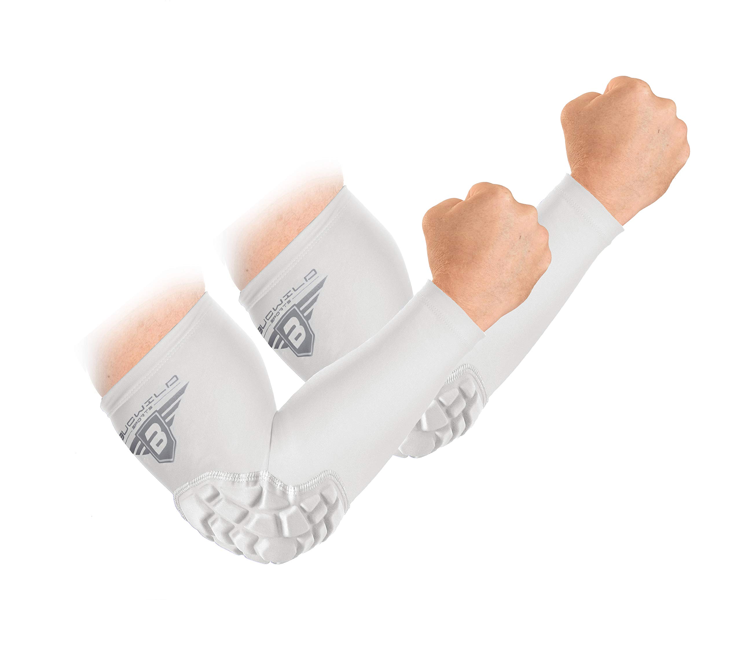 Bucwild Sports Padded Compression Elbow Arm Sleeves for Basketball, Football & Volleyball | Youth & Adult Size Pads