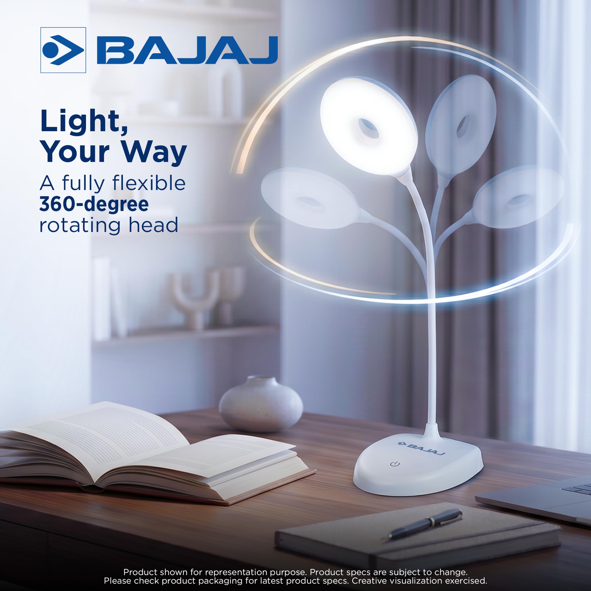 Bajaj Softlite LED Table Lamp - 3 Color Modes, Rechargeable -4