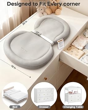 Mamatepe Peanut Baby Changing Pad, Foldable Travel On-the-Go with Non-Slip Base & Safety Belt, Wipeable PU Cushion for Dresser & Changing Table 30