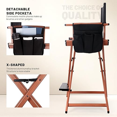 Miniatura 5 de Silla de directores de 30 pulgadas de altura, silla plegable de maquillaje, con cubierta de lona de repuesto, reposapiés portátil, soporta 250