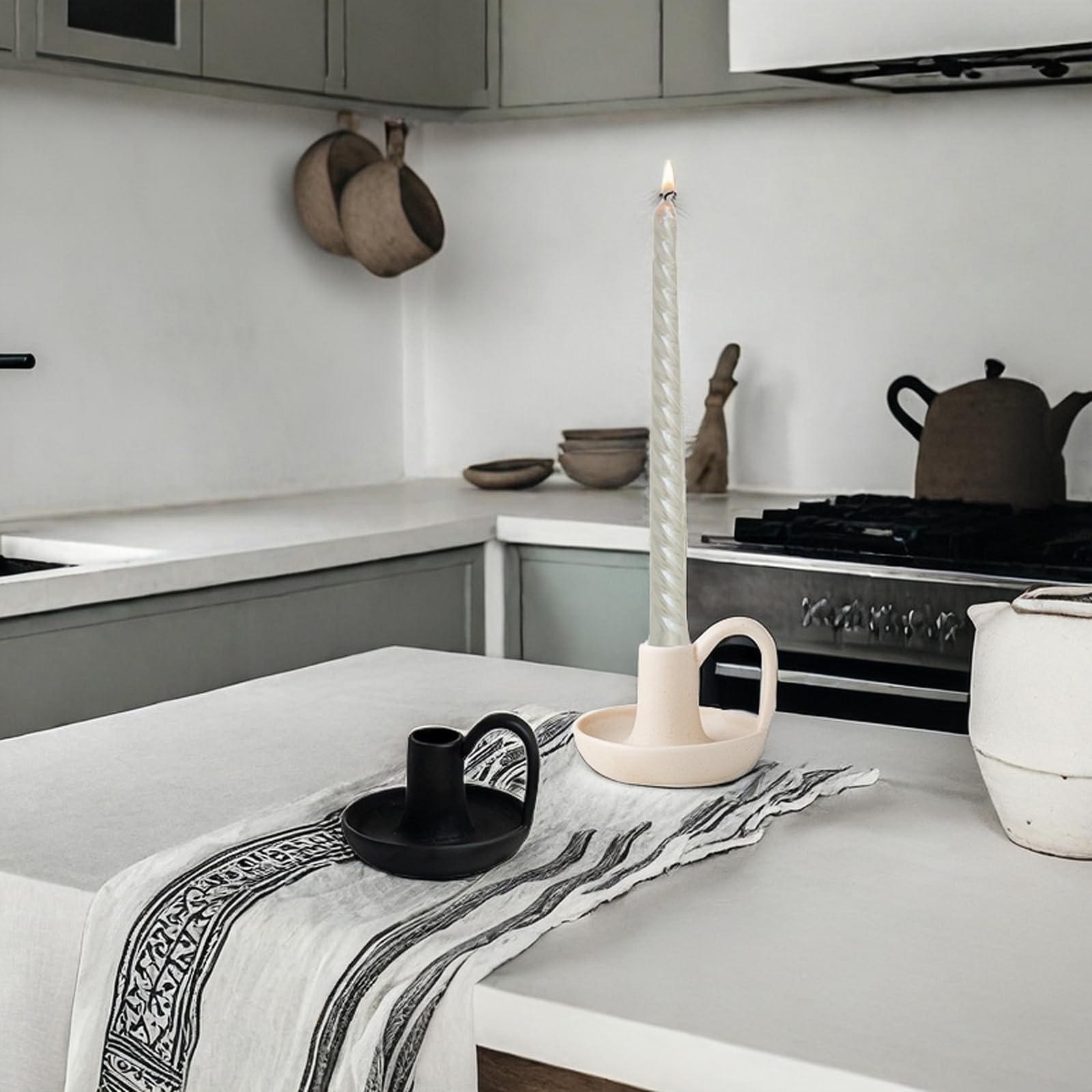 Kegelförmige Keramik-Kerzenhalter, Set mit 2 matten Boho-Kerzenhaltern, Tischdekoration, Tafelaufsatz für Zuhause, Abendessen, Hochzeit, Party, Aromatherapie, Votivkerze (Schwarz, Stil A)