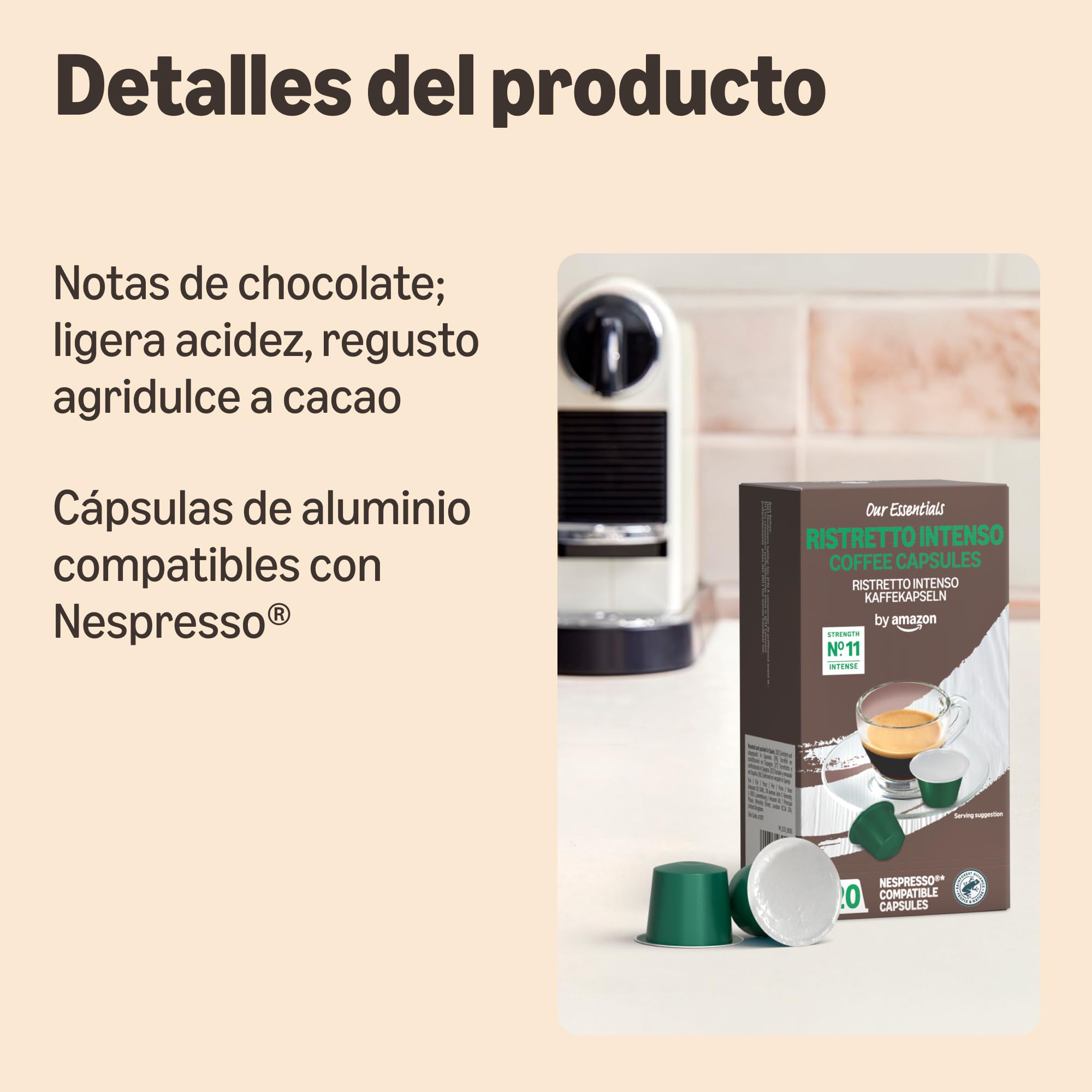 by Amazon Ristretto Intenso Cápsulas de Café Compatibles con Nespresso, 100 Cápsulas (5 Paquetes x 20) - Certificado Rainforest Alliance