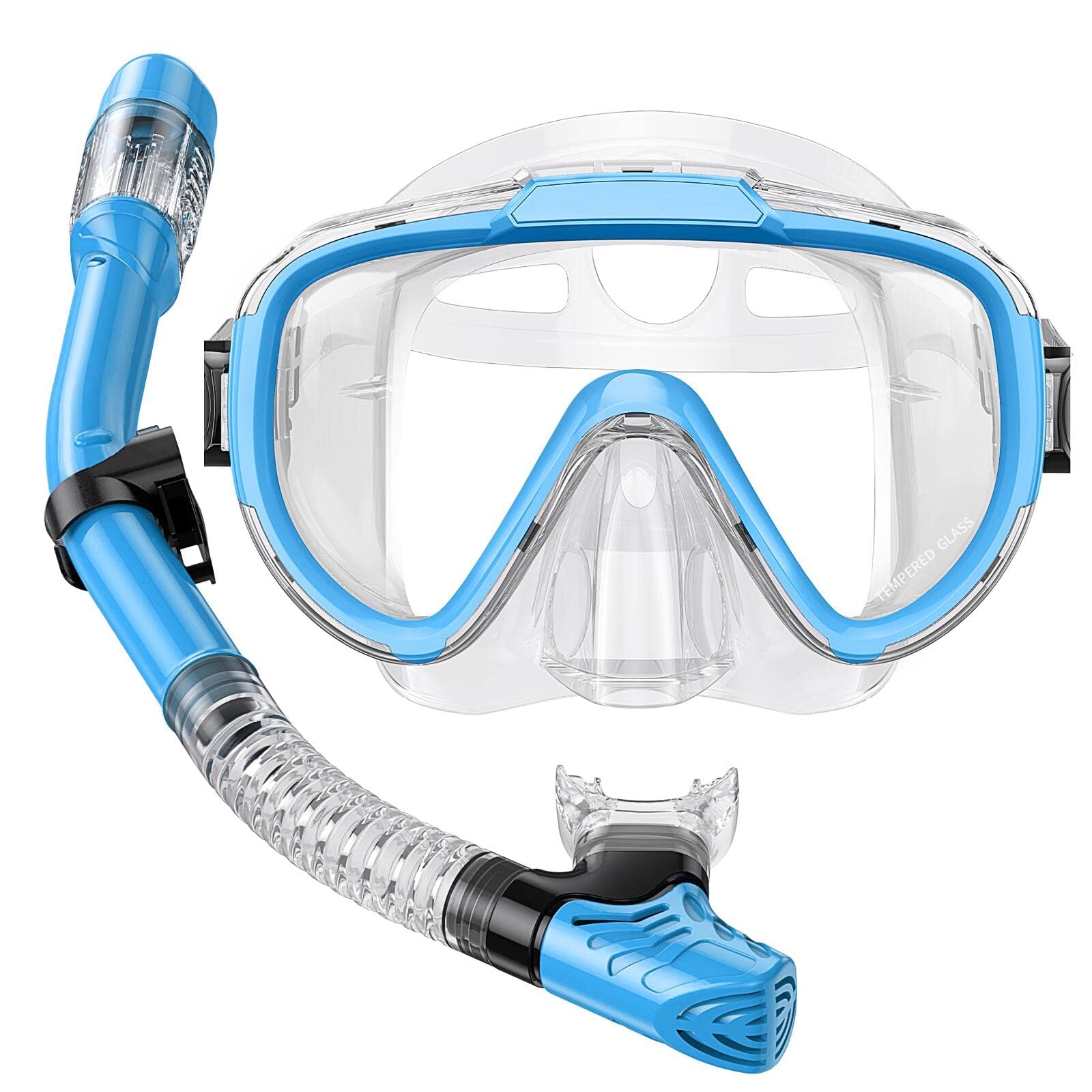 Lealinga Snorkel Set, Panoramic View Snorkel Mask, Anti-Fog Dry Top Snorkel Kit with Travel Bag, Diving Set for Snorkeling Scuba Diving Swimming Travel for Adults Kids Large — image 1
