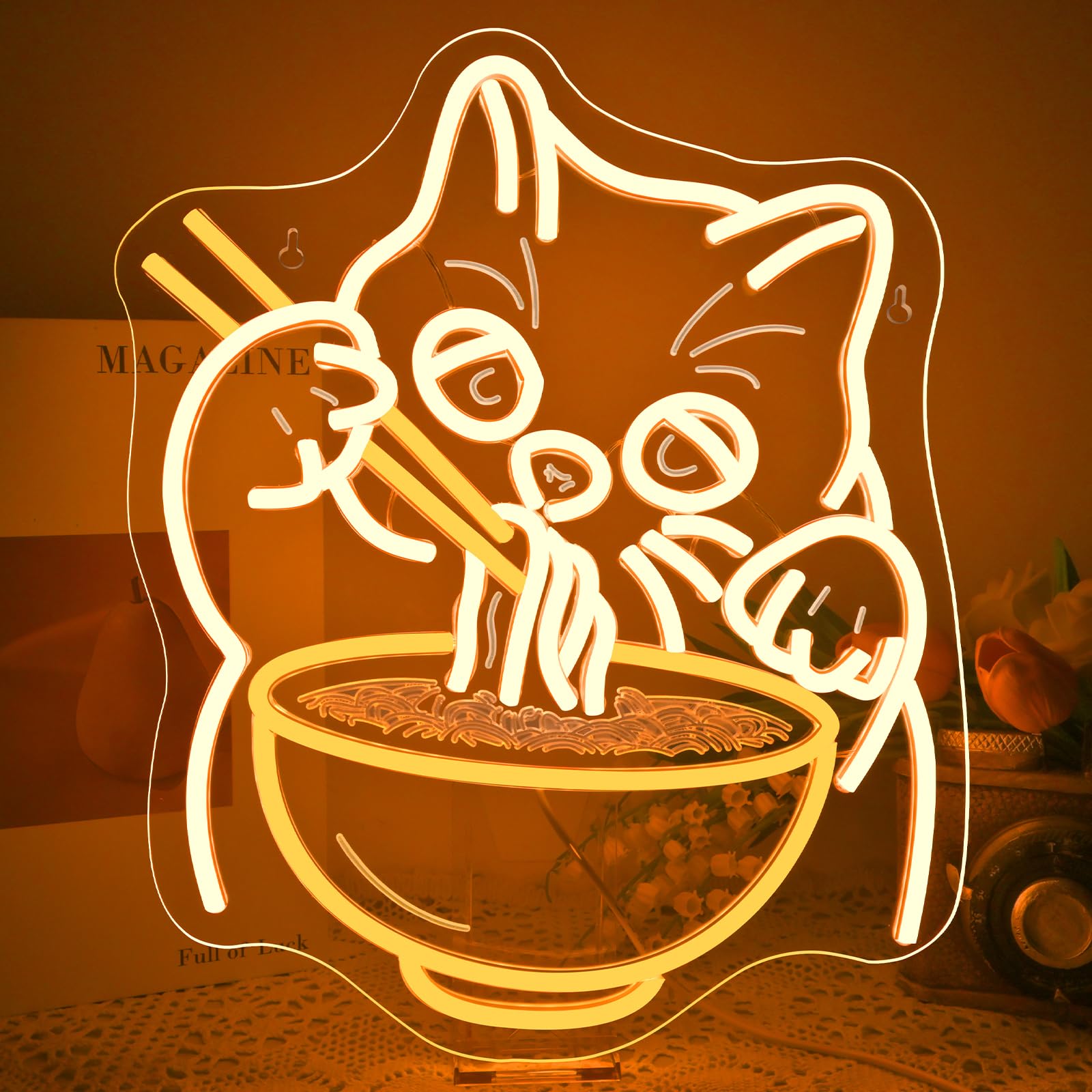 VYXIN Ramen Cat Neon Light Sign,Ramen Cat Neon Sign for Decor,Led Signs for Wand Decoration,Kitchen,Ramen Shop,Restaurant,Living room,Bedroom