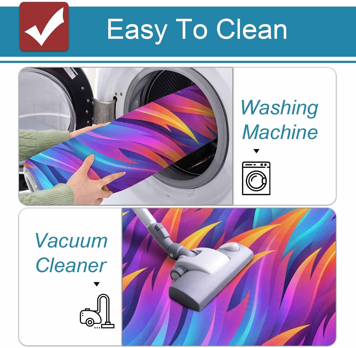 Prime Leader Abstract Art Kitchen Mat Set 2 Pieces Blue Purple Yellow Gradient Flame Texture Modern Non Slip Kitchen Rugs Washable Runner Rug Mats for Sink Laundry (15.7" x 23.6"+15.7" x 47.2")