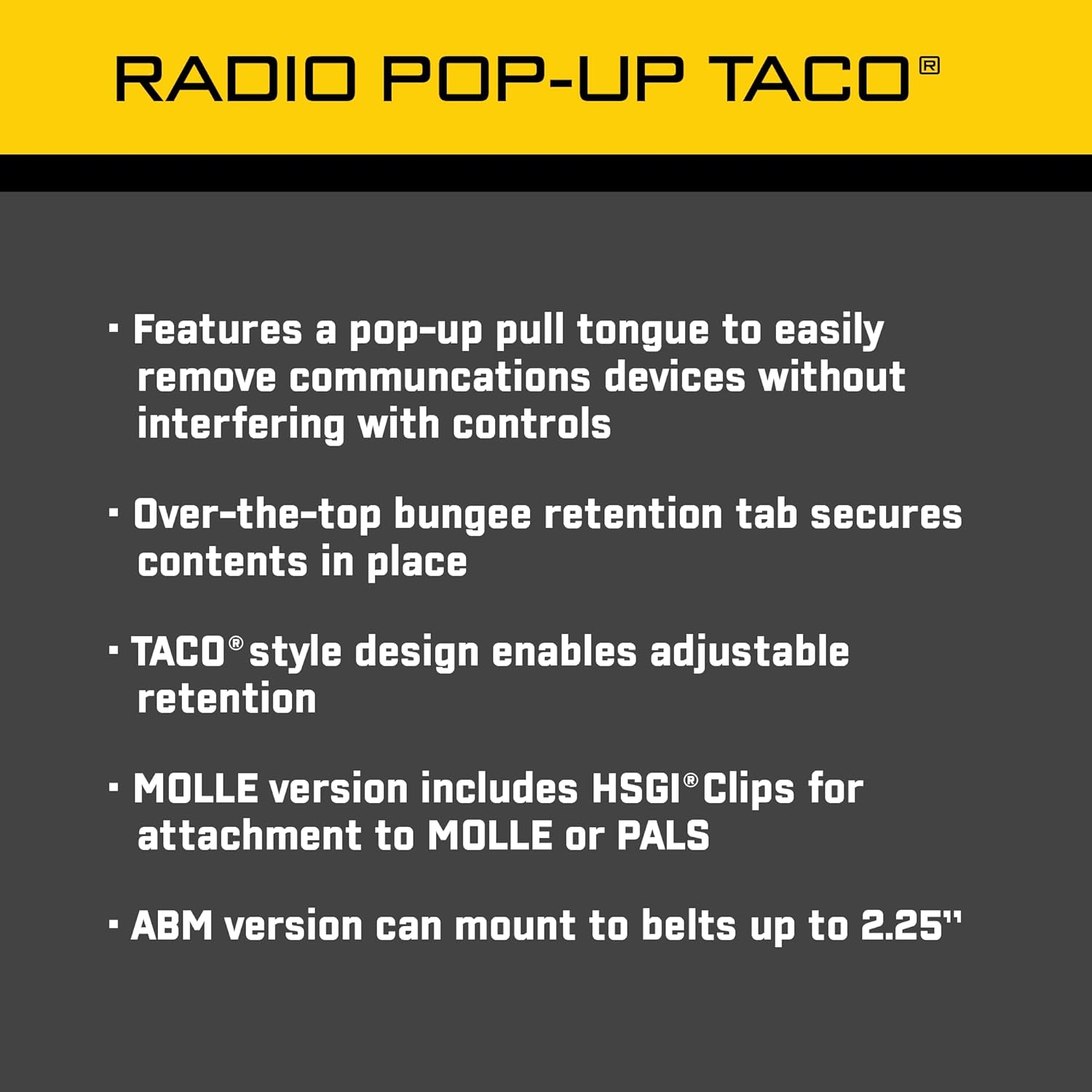 High Speed Gear - Radio Pop-Up Taco MOLLE Pouch, Police Gear & Military Gear, MOLLE Radio Pouch, Tactical Pouch for Professionals