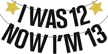 Black Glitter I Was 12 Now Im 13 Banner, Happy 13th Birthday/Bro Im 13, Funny 13th Birthday Party Decorations for Kids Girls Boys