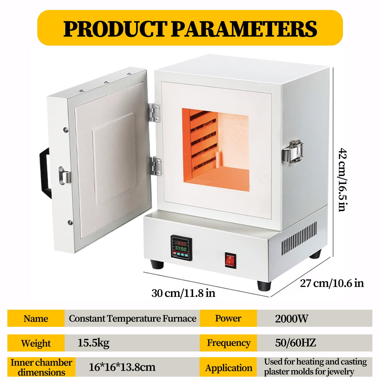 Forno Elettrico per Ceramica, Forno a muffola da Tavolo da 1150℃, Forno per Fibra Ceramica Chiuso, con Controllo Integrato Tramite Programma, per la creazione di Gioielli