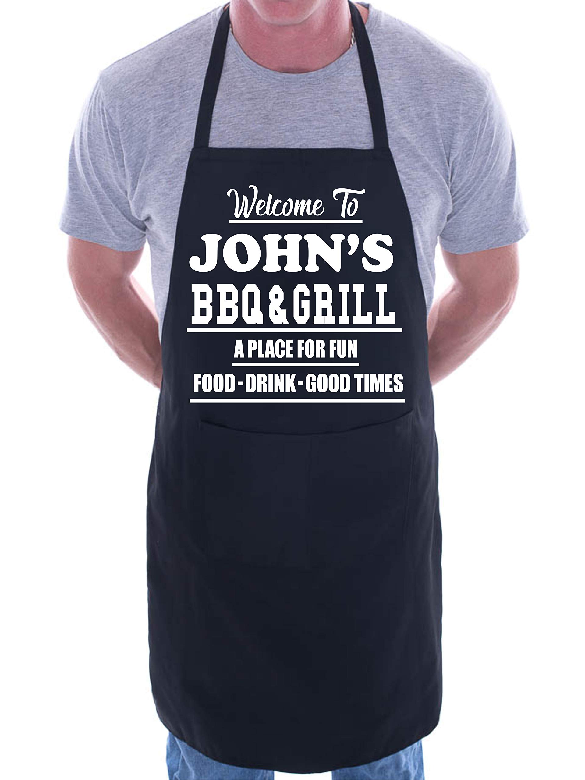 Print4U Customised Apron Welcome To John's BBQ & Grill Black
