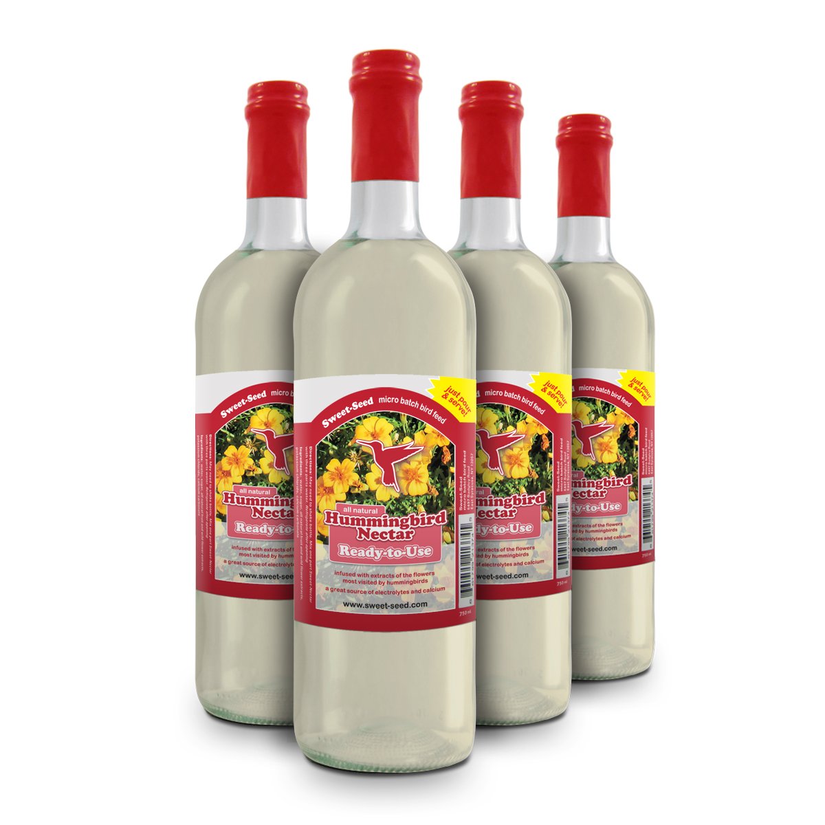 sweet-seed4-Pack Premium Hummingbird Nectar (25oz Per Bottle) - Ready to Use, Made in The USA | Extends The Life of Nectar for Hummingbird Feeders