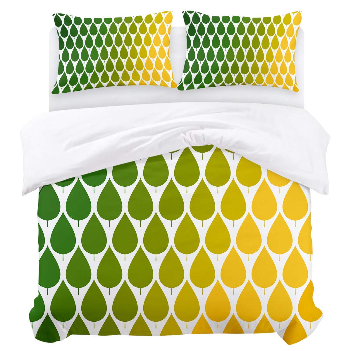 ronfnea Bedding Duvet Cover Set Abstract Gradient Leaves 1 Comforter Quilt Cover & 2 Pillow Shams Ultra Soft Microfiber Premium for Kid Boy Girl Women Men