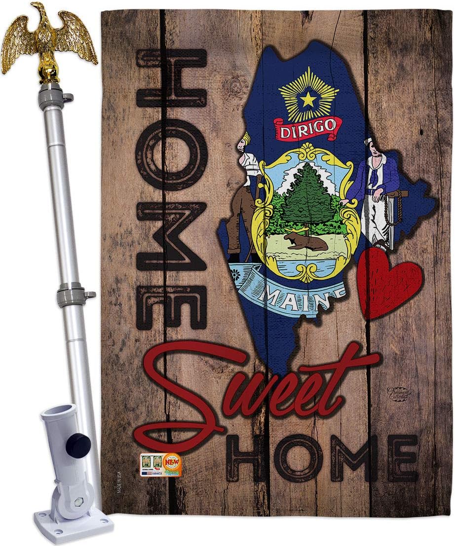 State Maine Home Sweet House Flag Americana States USA American Territories Republic Country Particular Area Small Decorative Gift Yard Banner Made In 28 X 40