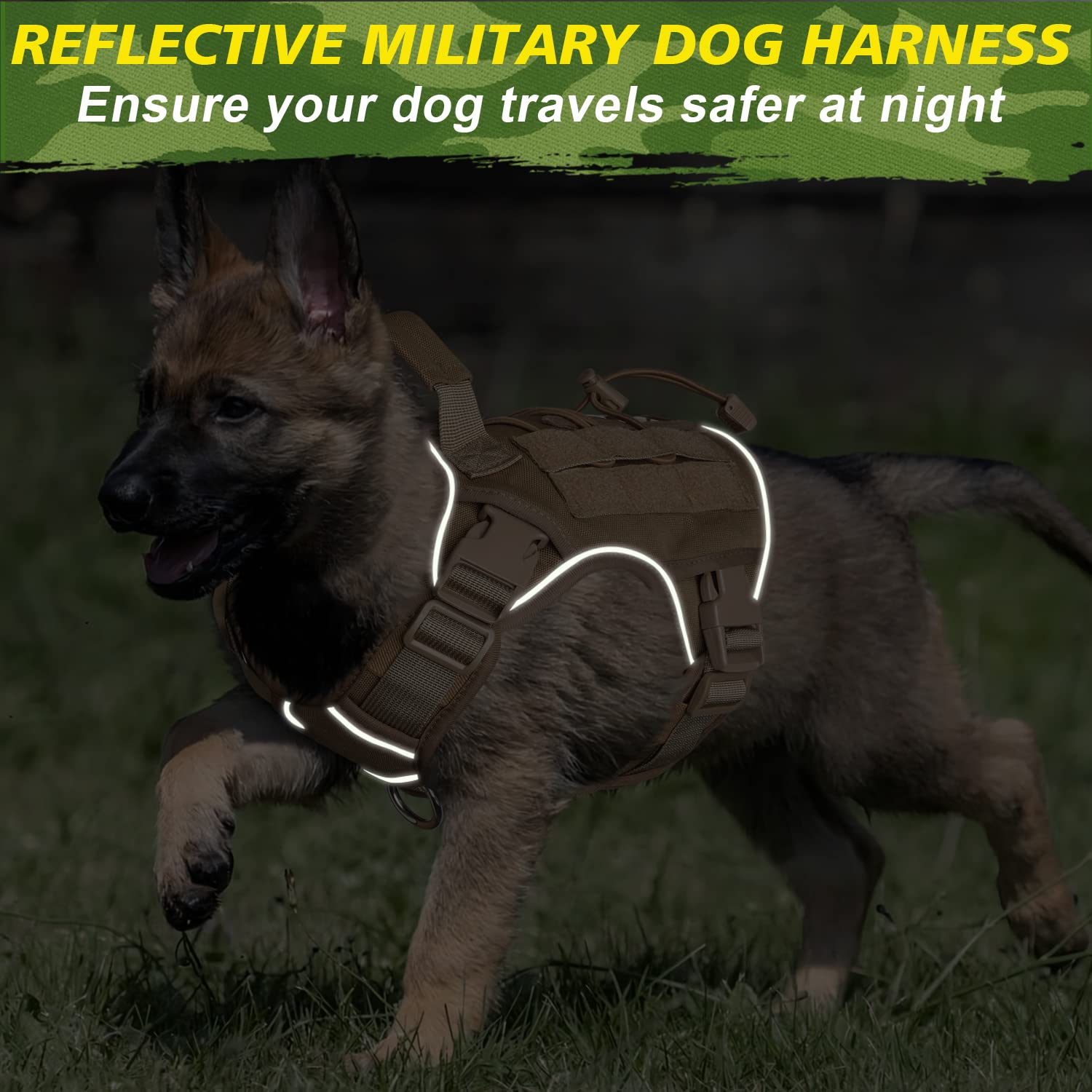 WINGOIN Arnés táctico para perros pequeños sin tirones ajustable para mascotas con asa, reflectante K9, chaleco de servicio militar para caminar, senderismo y entrenamiento (S)