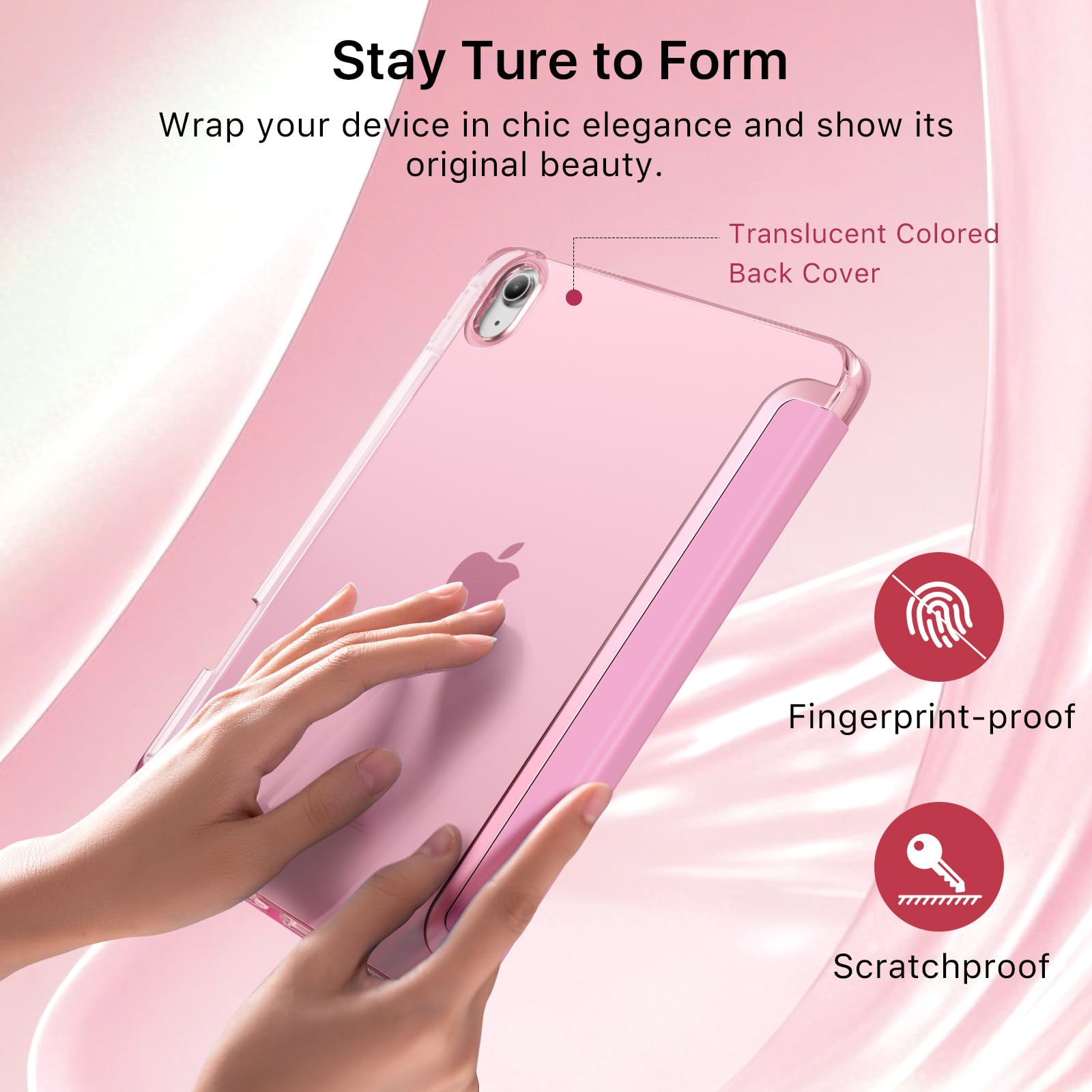 MoKo Cover per iPad Air 11 Pollici Case M3/M2 2025/2024, iPad Air 5a/4a Gen 10,9" Custodia 2022/2020 con Portapenna, Cover Trifold Sottile e Leggera con Retro in PC Rigido Traslucido, Rosa