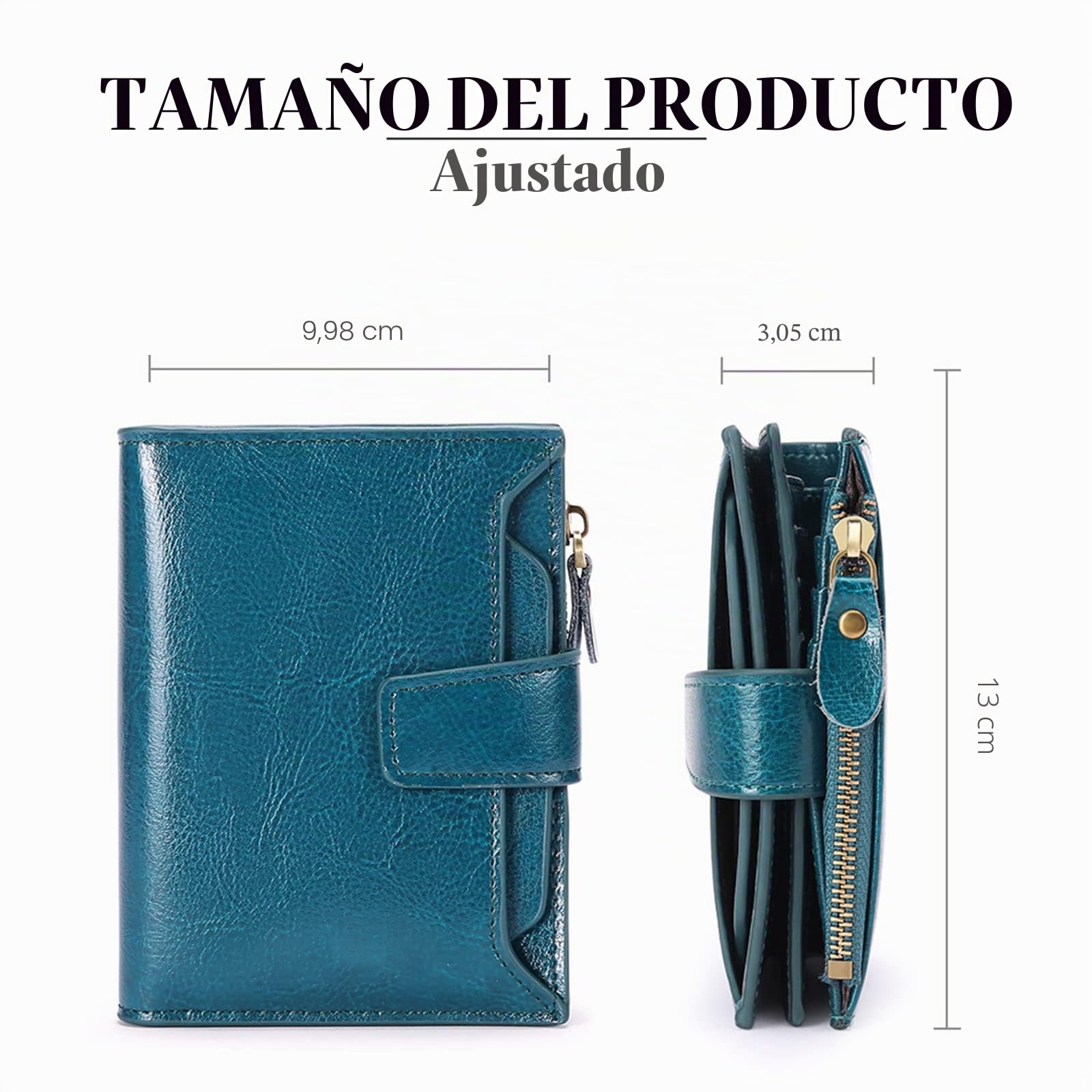 SENDEFN - Cartera de piel con bloqueo RFID para mujer, tamaño pequeño, compacto, se pliega en dos, con cremallera y ventana para identificación, Talla única