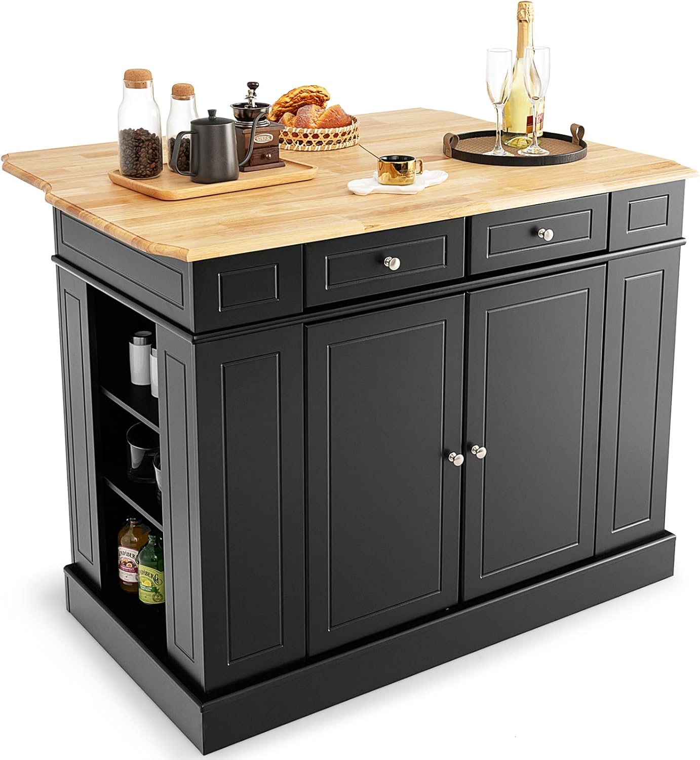 Giantex Kitchen Island with Drop Leaf, Rubber Wood Top, 2