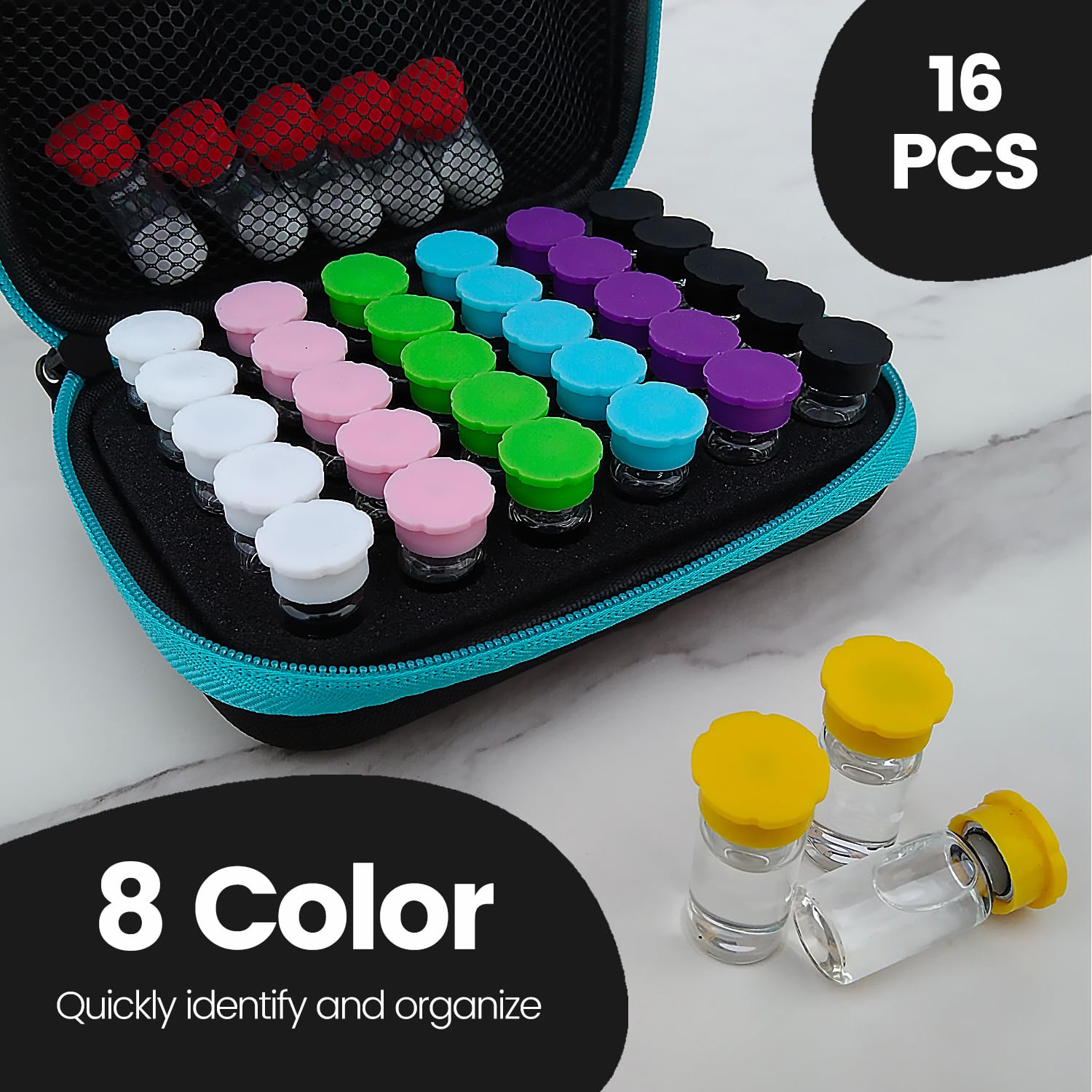 MIMORE Vial Caps - 16 Pack 3ml Vial Caps Covers for Peptides & Injections - Resuable & Silicone Peptide Vial Covers Cap
