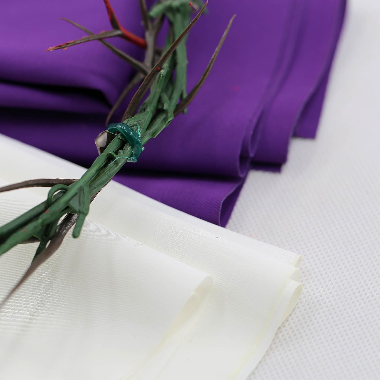 LYFOOHEART Wearable Crown of Thorns 8 inch with Purple & White Cloth 3.3x2.5 FT – Biblical Jesus Thorn Crown for Easter, Good Friday, Church Drama & Religious Display