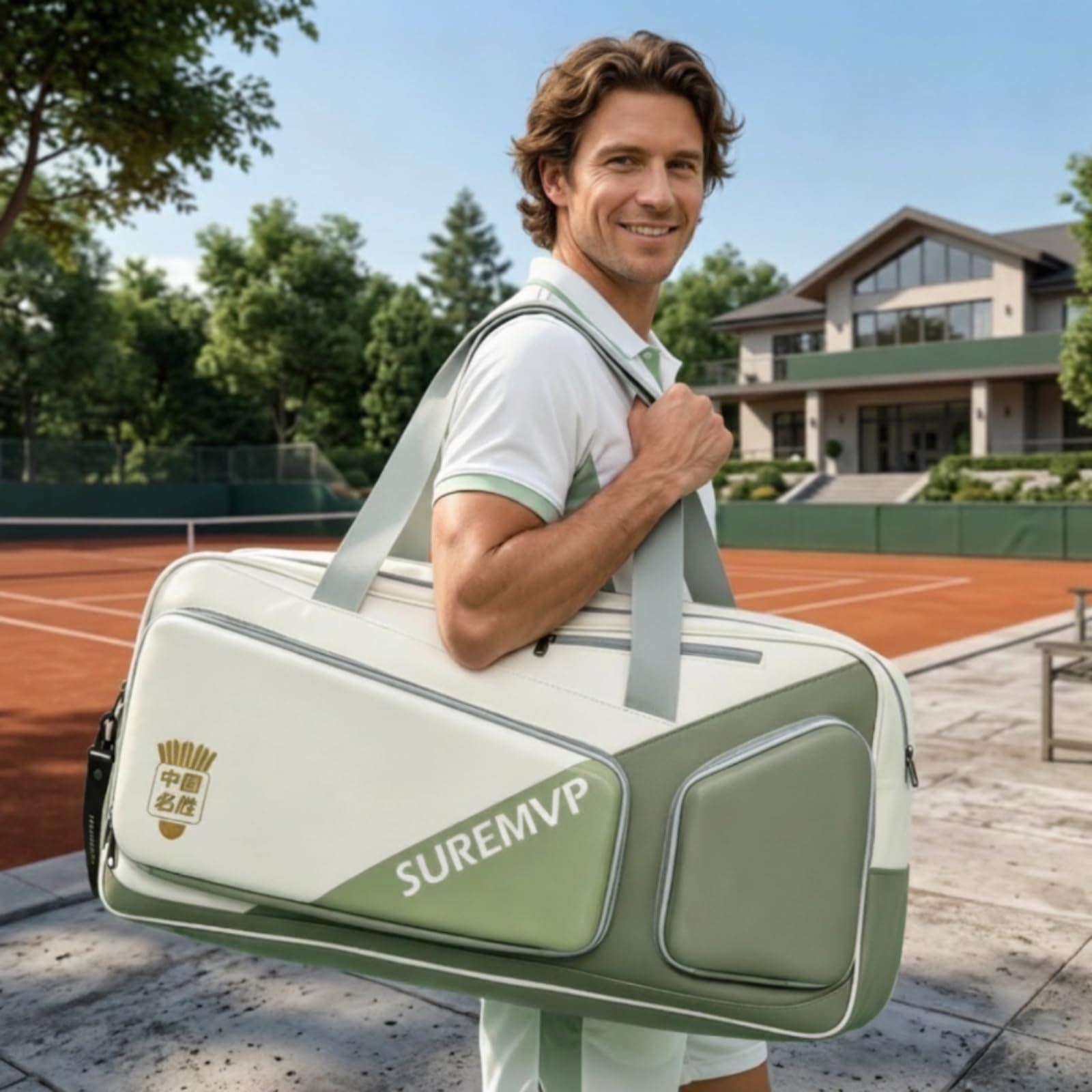 Borsa Porta Racchette Borsa Sportiva Borsa da Tennis Tracolla Isolante Organizzazione con Ampio Scomparto in Materiale PU Adatta per Allenamento Torneo Spostamenti