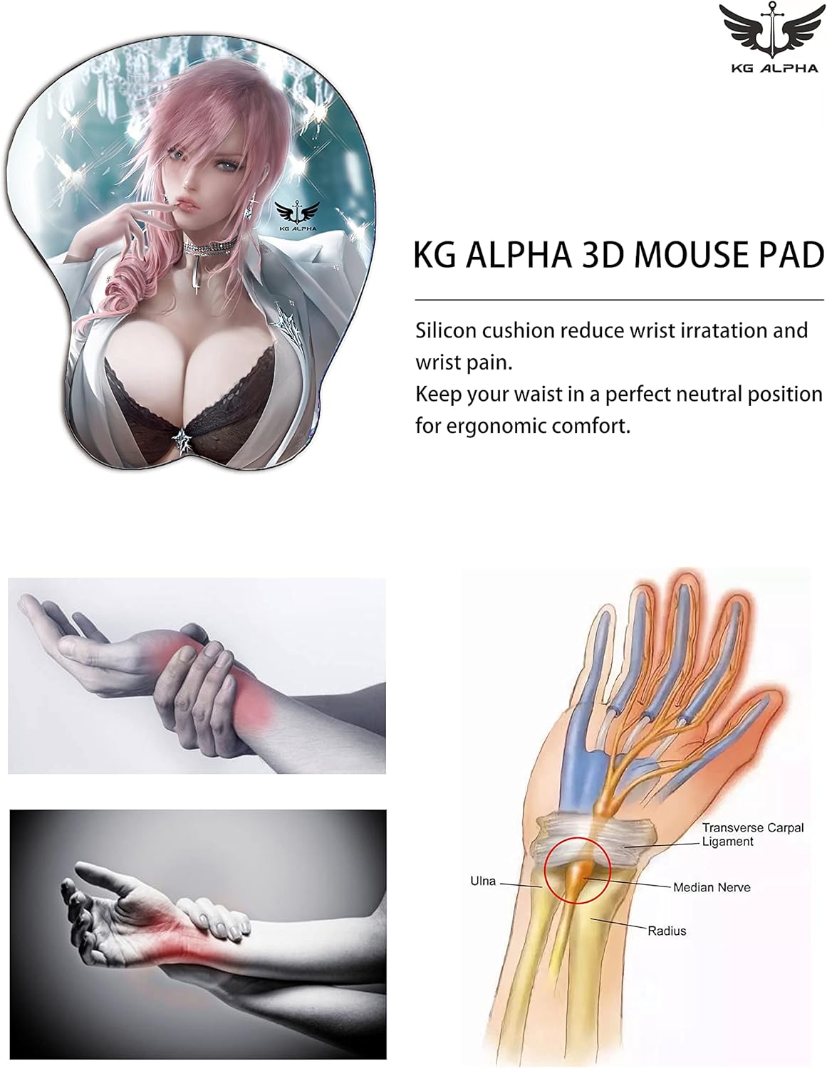 KG Alpha 3D Mouse Pad, Anime Silicone Wrist Rest Support, Gaming Mousepad… (Cranberry)