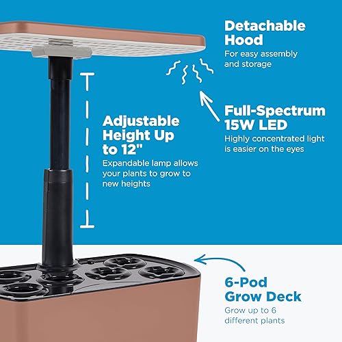 Miniatura 5 de AeroGarden Harvest Lite en Mocha, Jardín hidropónico interior libre de suelo con luz LED de cultivo para jardinería de hasta 6 hierbas y vegetales