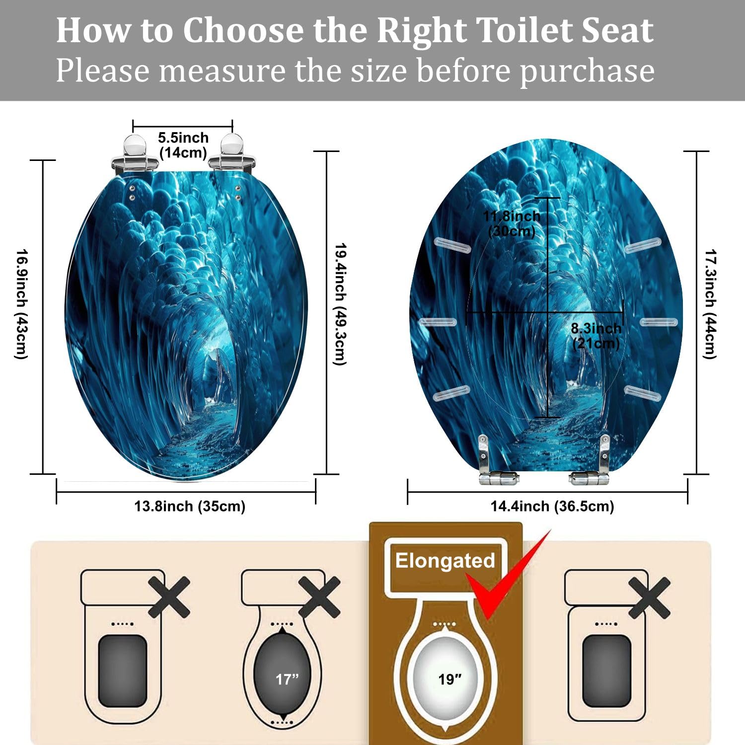 Asiento de inodoro alargado genérico de resina 3D para baño