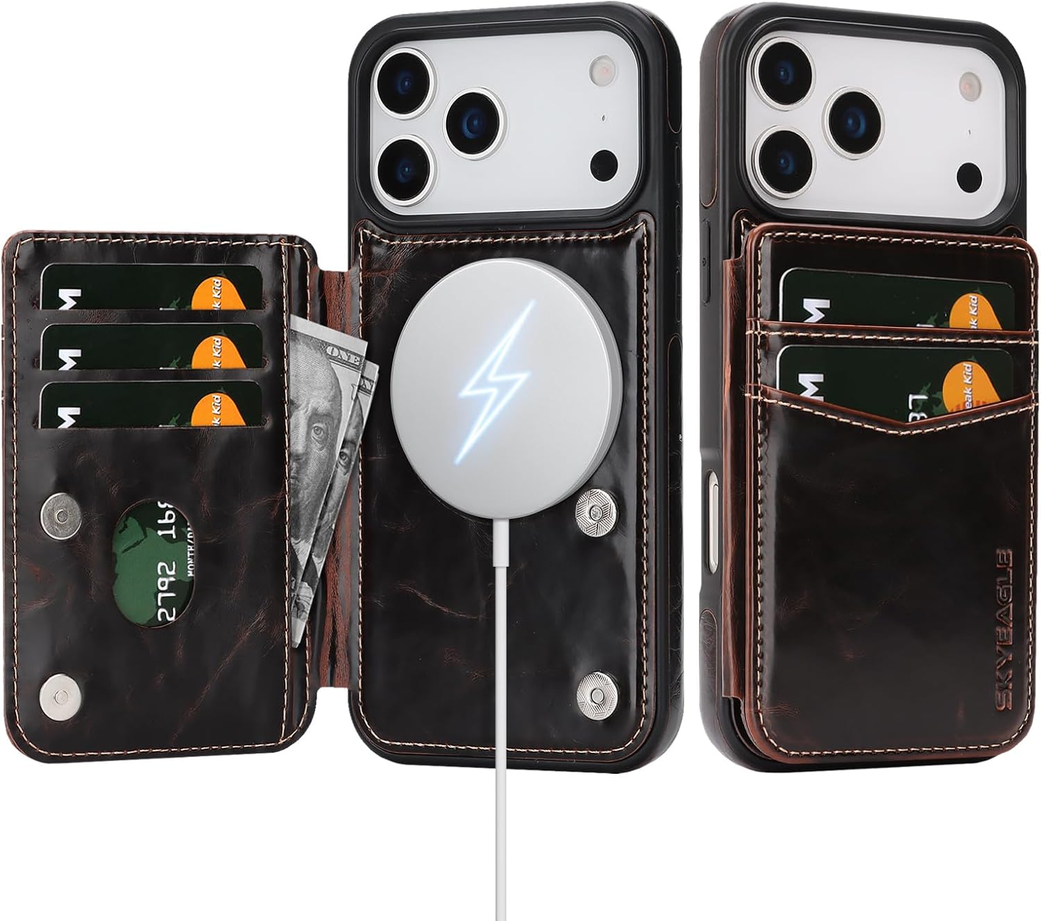 Compatible with Magsafe for iPhone 17 Pro Max Wallet Case with Card Holder,Women Men Phone Case PU Leather Kickstand Flip Protective Cover Credit Card Slots,for Apple 17 ProMax,Coffee