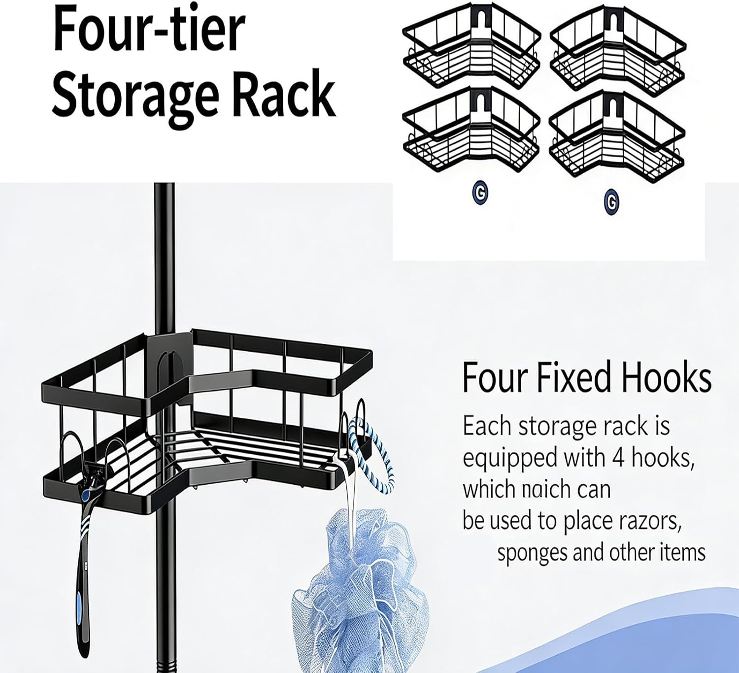 Multiple Layer Bathroom Organizers Rack Featuring Adjustable Hook and Drain Holes for Efficient Sponge Storage Bathroom Shelf