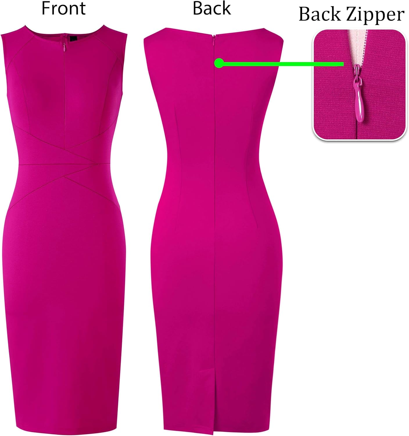 VFSHOW Womens Front Zipper Work Business Office Bodycon Dress Elegant Professional Career Church Party Pencil Sheath Dress