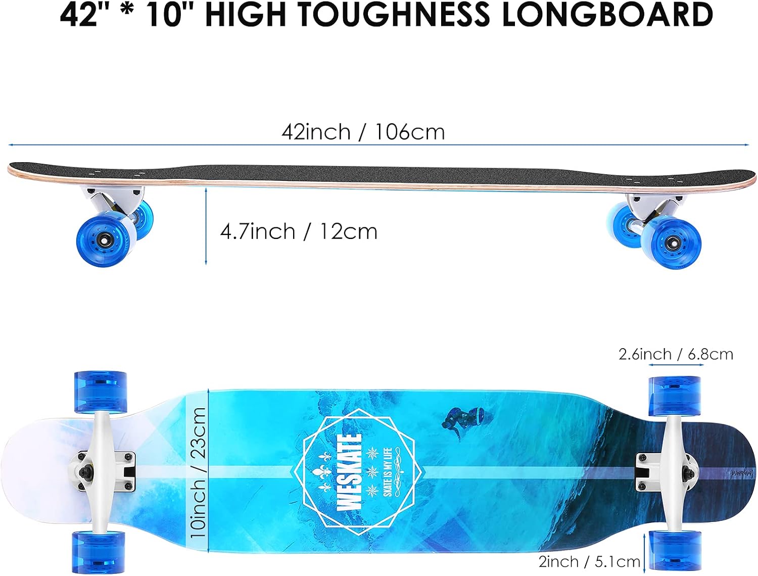 ❤ Crazy Deals WeSkate 42 Inch Freeride Longboard 8 Ply Canadian Maple Downhill Skateboard Cruiser Complete for Cruising, Carving, Dancing, Free-Style and Downhill for Beginners Teens Adults Men Women