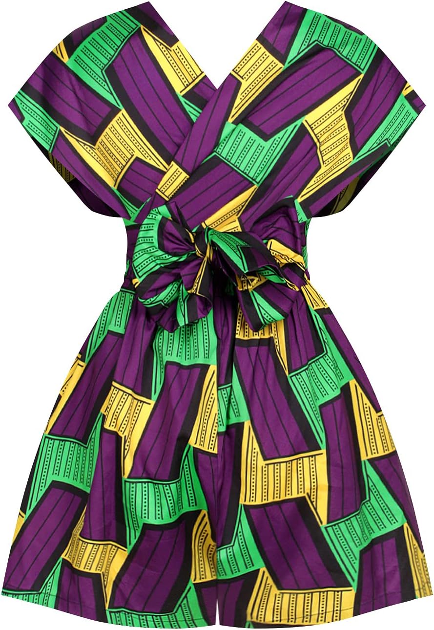 QIAOZHIWomen's African Clothing Print Jumpsuit Multiple Wear Wide Leg Short Pants