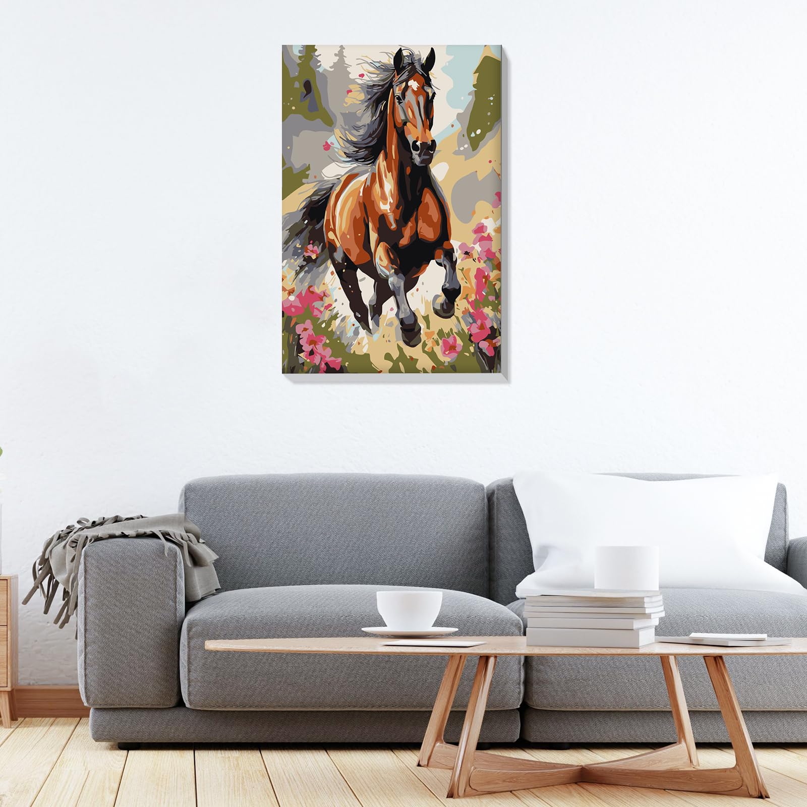 RICUVED Paint By Numbers Kit With Wooden Frame - Flowers In Iron Bucket DIY Art For Beginners