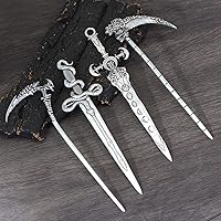 Vista 3 de GuoShuang Accesorios para el cabello para mujer, 4 piezas de palitos para cabello largo con diseño de calavera gótica, luna, serpiente, espada