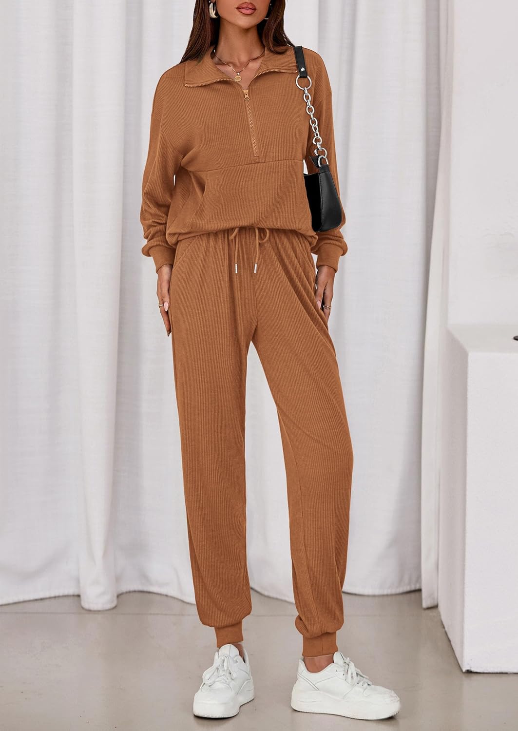 PRETTYGARDEN Women's Fall 2 Piece Lounge Sets Zip Up Sweatshirt Jogger Pants Sweat Track Suits Travel Outfit Winter Clothing - Image 8