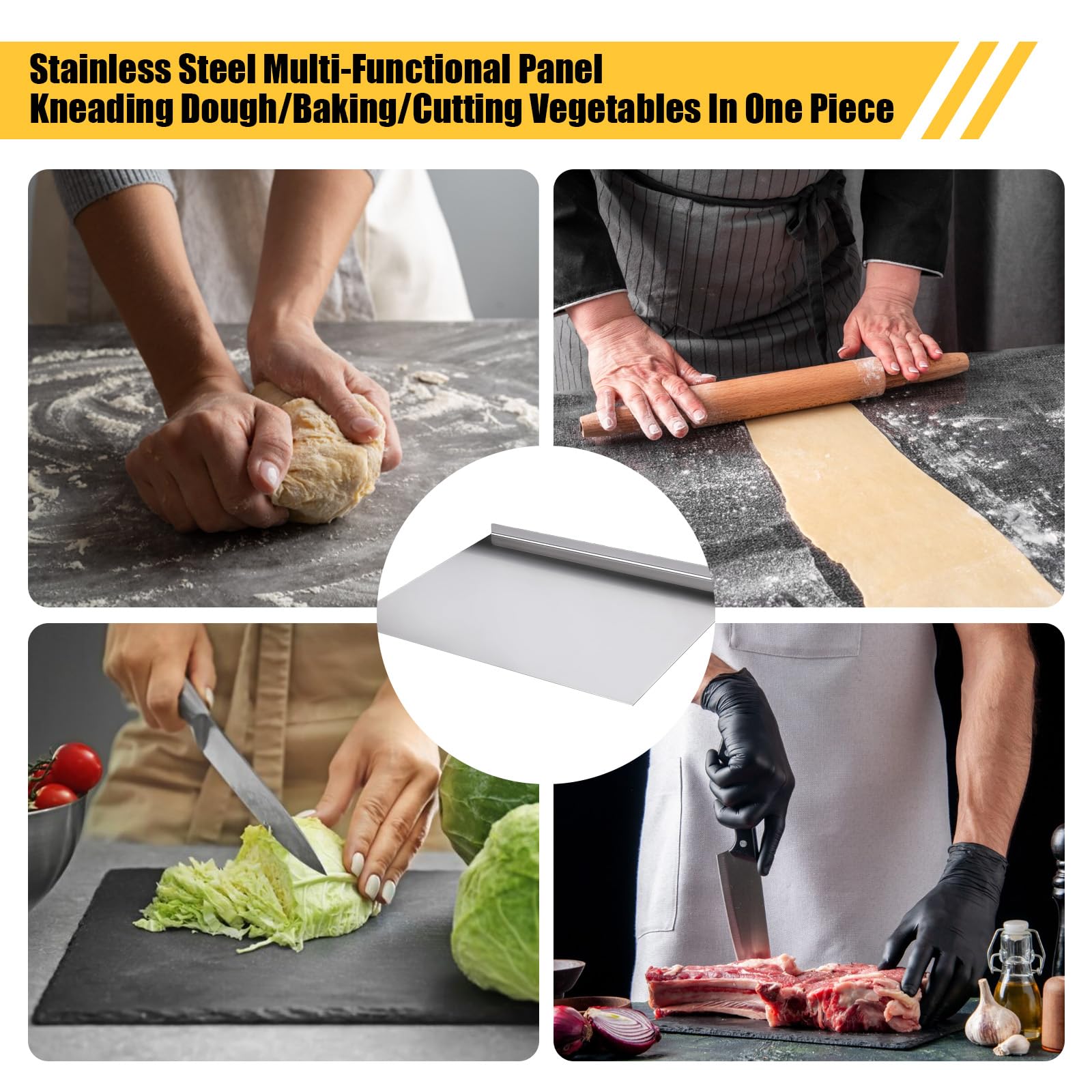 Edelstahl-Schneidebrett, Edelstahl Arbeitsplatte, Rutschfeste Schneidebrett mit Kante, Arbeitsplatte mit Schneidebrett für Küche Bar Restaurant zum Kneten von Pizza Brot Kuchen (50x60cm)